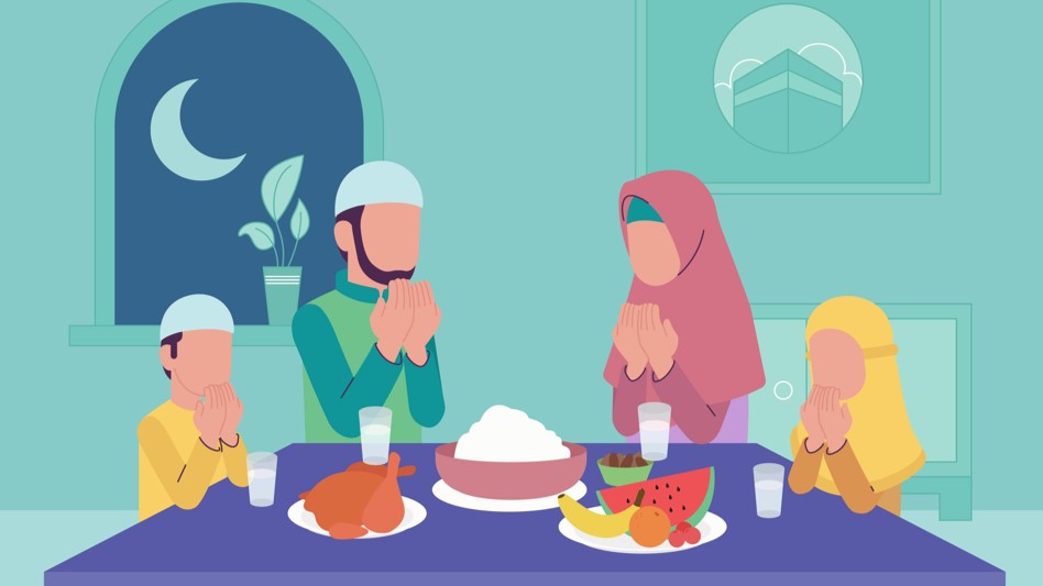 Ilustrasi keluarga berbuka puasa ramadhan